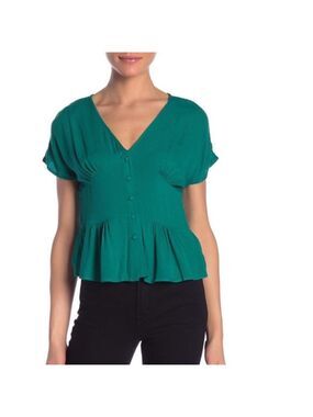 HIATUS Button Front Short Sleeve Blouse